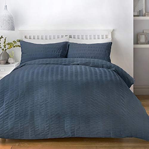Serene Seersucker-Easy Care Duvet Cover Set, Polyester, White, Super-King