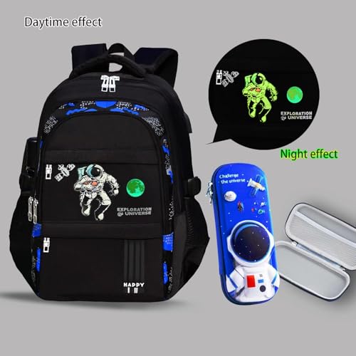 Relaxmate Mochila de anime, Preto/azul, 5, Mochila que brilha no escuro