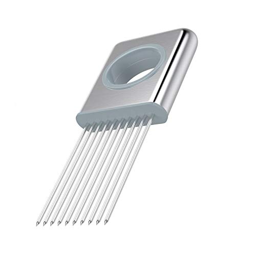 Best Utensils Onion Holder Slicer Vegetable Tools Stainless Steel Easy Onion Holder Slicing Guide Vegetable Tomato Lemon Meat Holder Slicer Tools Cutter, Cutting Kitchen Gadget, Silver