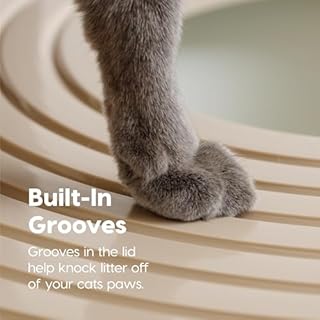 IRIS USA Large Top Entry Cat Litter Box with Lid Enclosed Covered Hooded Design Litter Catching Scatter Shield Pan Dog Proof Pet Proof Scoop Included Odor Control for Indoor Cats Kittens Beige/White