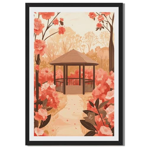 Framed Garden Gazebo Landscape Poster Canvas Print Art Modern Aesthetic
