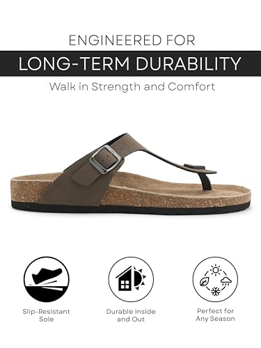 Image of HF JOURNEY Nivera 2.0 Men's Cork Footbed Thong Sandal,Slip On Entry,(Size 41-46) BlackPU, Casual Lounging Slipper, EVA Sole, Flat Heel,Nivera 2.0 - Black (41)