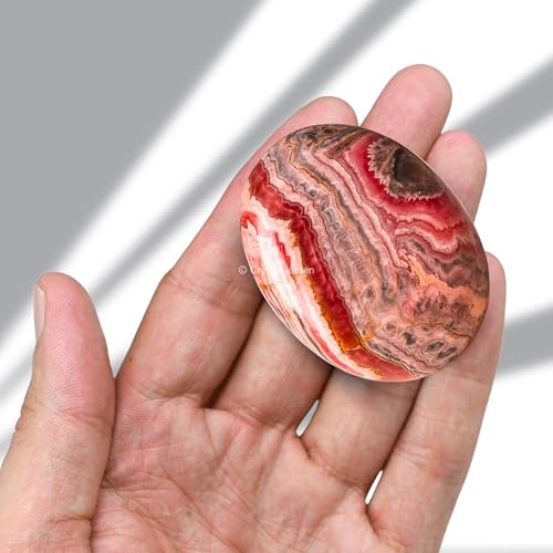 Image of Certified Rhodochrosite Crystal Palm Pebbles Stones for Anxiety Stress Relief Massage - AAA Grade Original Healing Gemstone Agate Palm Stone for Yoga Meditation Spiritual Reiki Feng Shui