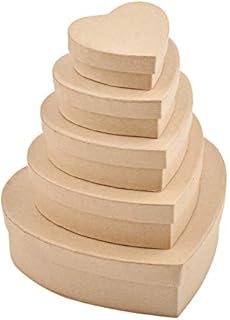 WANDIC Paper Mache Box, Set Of 5 Heart-Shaped Mini Kraft Paper Boxes With Lids Ideal For Crafting & Storage Accessories Cosmetics Jewelry Gifts Home