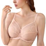 [DOBREVA] ブラジャー 大きいサイズ 花柄レース シースルー 小さく見せる アプリコットピンク D95