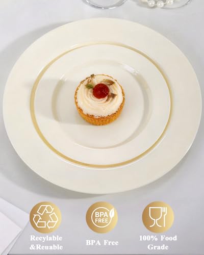 Image of Goodluck 200 PCS Ivory Plastic Plates, Heavy Duty Disposable Ivory Plates with 100 10.25 inch Dinner Plates and 100 7.5 inch Dessert Plates for Party, Holiday, Wedding