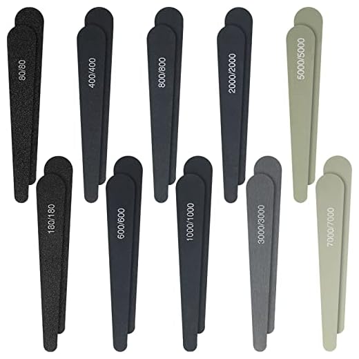 20 Palos de Lijado Palillos de Pulido Brilloso para Modelos de Plástico Accesorios Herramientas de Lijar de Madera y Metal Surtido (Calificación de Sémola Baja, Estilo de Gota de Agua)