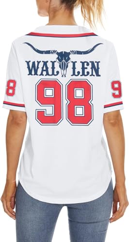 98 Baseball Shirt Women Cow Skull Graphic Fan Tshirt V Neck Country Vintage Jersey Button Down Short Sleeve Tops3