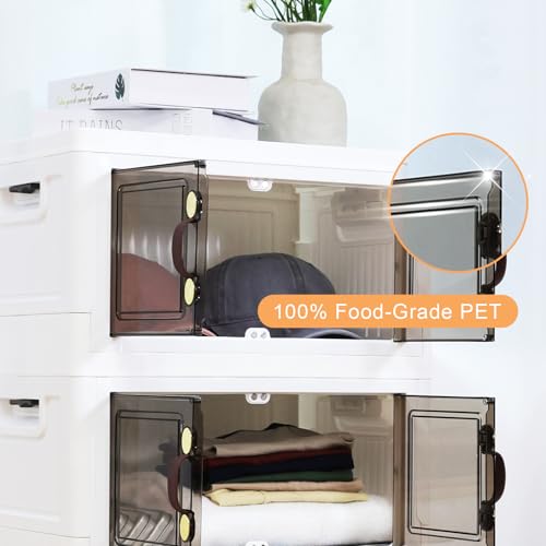 MOONEDGE 35QT/ 140QT Stackable Plastic Storage Bins with Lid & Handles, Foldable Collapsible Closet Organizer with Magnetic Doors and Side Locking for Living Room, Office, Garages (35QT) — view 6