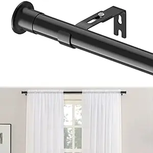 Curtain Rods 28 to 44 Inch, 1 1/8 Inch Diameter Black Curtain Rods Set Heavy Duty Splicing Drapery Rod with Adjustable Brackets for Bedroom, Living Room, Kitchen