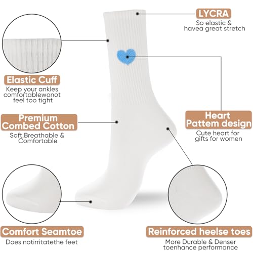 Image of Corlap Women's Cotton Crew Calf Socks - 5 Pairs Ankle High Dress Casual Socks, Fun Cute Heart Gifts for Mom Mother