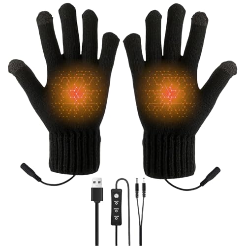 Nircho USB Heated Gloves for Men & Women, Double-Sided Heating Soft Thermal Touch Screen Gloves, Washable Electric Adjustable Temperature Winter Warm Knitted Gift