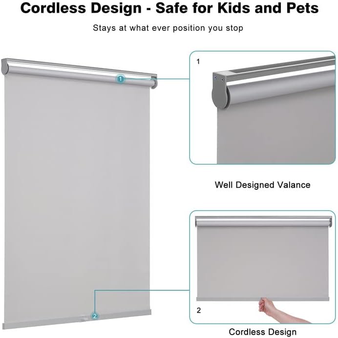 Miniatura 5 de Changshade Persiana enrollable de tela sin cordón, persianas de bloqueo de luz para ventanas con aislamiento térmico, protección UV, persianas