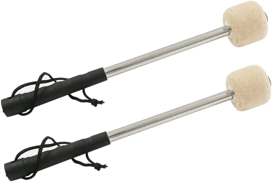 2 Pcs 12.5Inch Bass Steel Drum Mallets,Wool Felt Drum Sticks with Stainless Steel Handle, Anti- Wool Drum Mallets