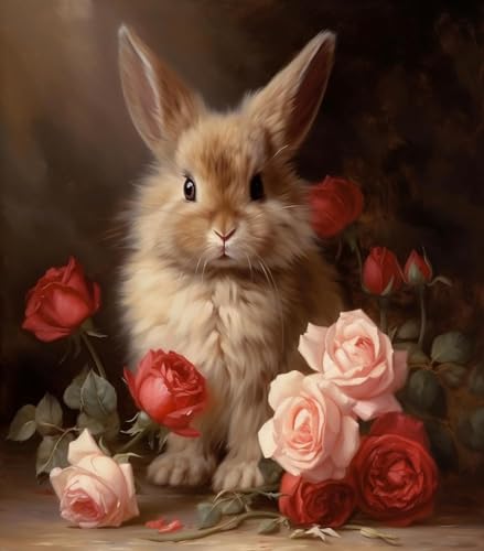 ZMHZMY Paint by Numbers Kits Bunny and Roses DIY Digital Painting by Numbers Kits Hand Painted Home Decoration 40x50cm 40x50cm