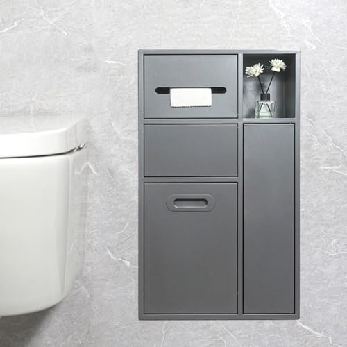Toilet Niche,Stainless Steel Shower Niches Toilet Paper Storage Rack with Tipping Bucket Trash Can Recessed Bathroom Niches(Black 40x86x14cm) (Grey 40x67x14cm)