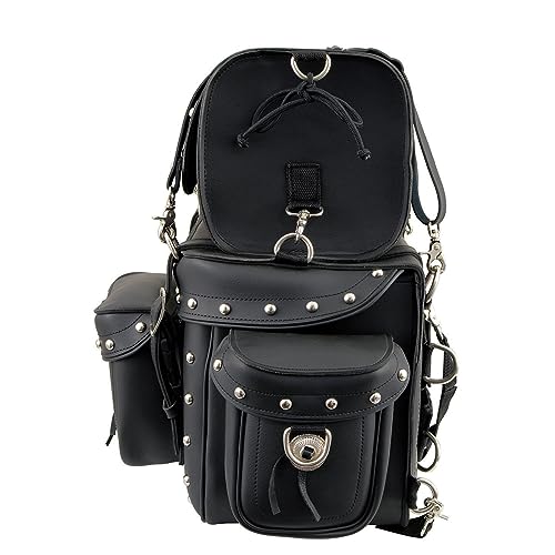 Image of Milwaukee Leather MP8100S Large Black PVC 2-Piece Studded Motorcycle Touring Pack Sissy Bar Bag - One Size