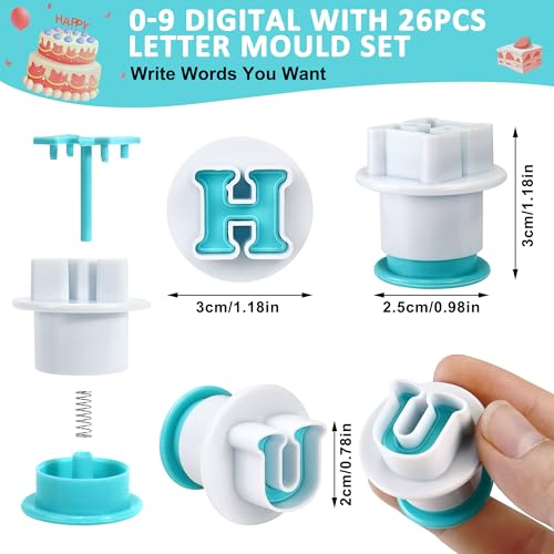 36Pcs Alphabet Cookie Cutter Fondant Letter Cutters Cake Decorations Number Plunger Moulds Icing Cutters Biscuit Embosser Baking Mold for Birthday Baby Shower Party Cake Decorations - Image 3