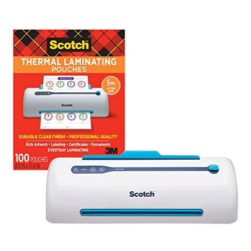 Image of Scotch Thermal Laminating Pouches, 8.9 x 11.4-Inches, 5 mil thick, 100-Pack (TP5854-100) and Scotch PRO Thermal Laminator, 2 Roller System (TL906) Bundle