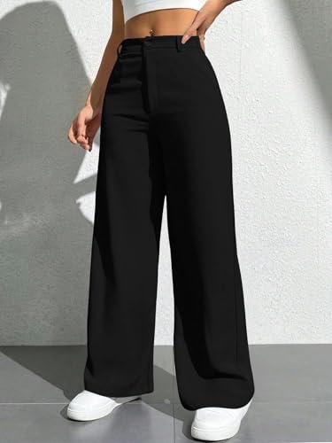 Image of Toochki Trousers for Woman Pants Women's Formal Office Korean | Beige Black Track Pant | Straight | Cotton Spandex Stretchable Trouser | High-Waisted Bottom Wear