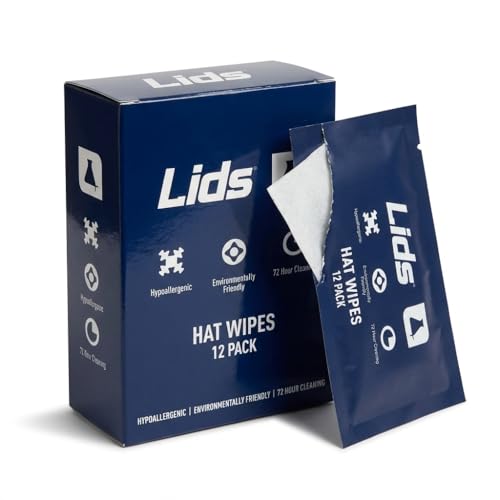Lids On-The-Go Hat Wipes (12 Pack) Easy to Use Convenience for Fresh & Clean Hats, Caps & Visors. Removes Dirt & Stains. 100% Biodegradable, Eco-Friendly, Non-Toxic Formula for Trusted Results