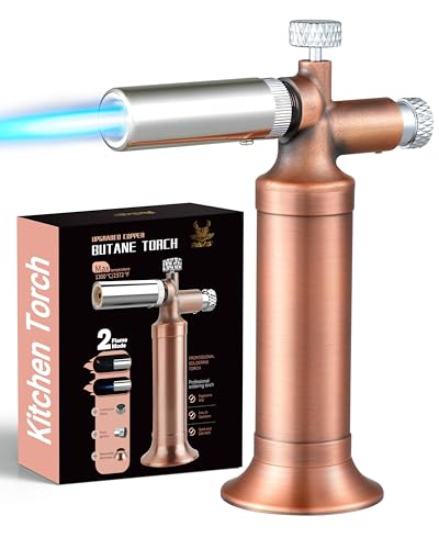 Ravs Butane Torch Lighter Pure Copper, Pink Kitchen Torch with Safety Lock, Dual Flame Mode Creme Brulee Torch with Adjustable Flame, Blow Torch for Cooking, Gifts For Women & Men, Butane Not Included