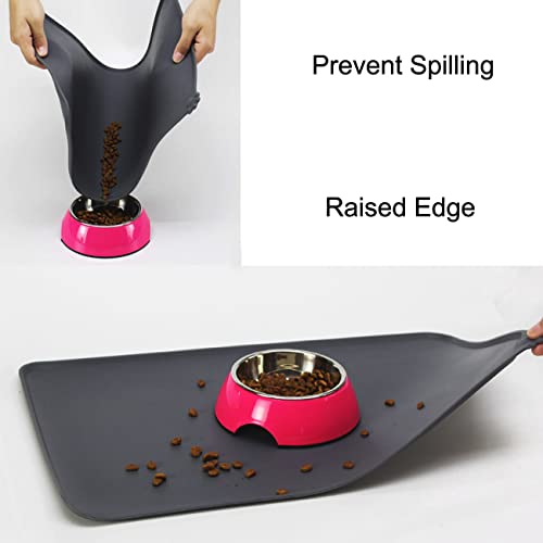 Lessmon Dog Cat Feeding Mat, Silicone Waterproof Pet Food Mat, Black - Thumbnail 2
