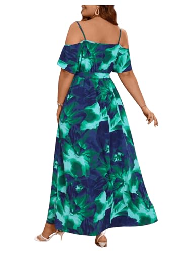 Image of Floerns Women's Plus Size Cold Shoulder Short Sleeve Split Thigh Long Dress