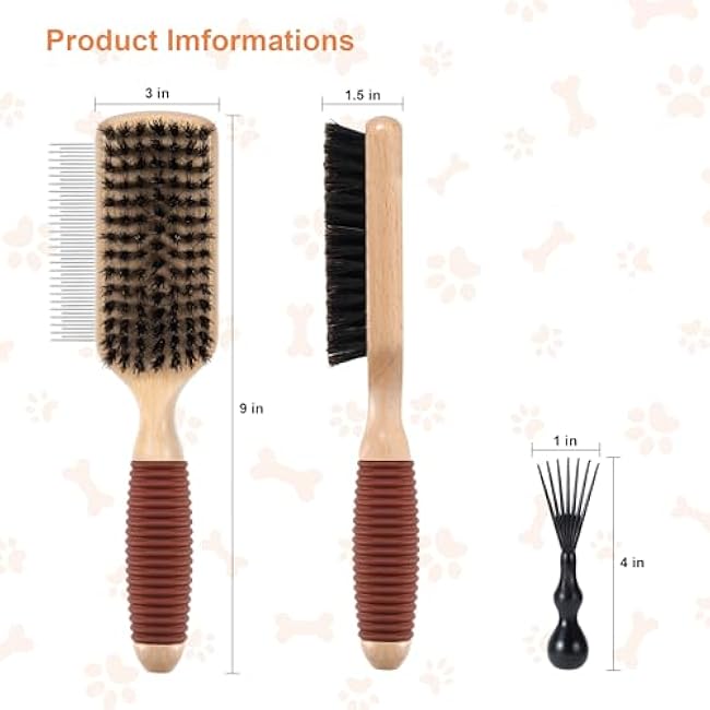 2 IN 1 Pin And Boar Bristle Brush for Dogs & Cats, Shedding Grooming Dog Brush for Short Haired Dogs, Cats, Pets with Beech Wood Rubber Handle-mvCWWQHS