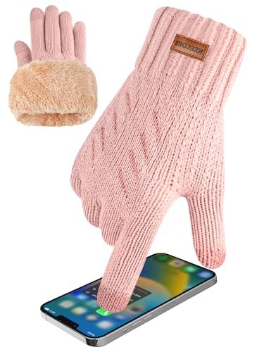 KEECOW Handschuhe Herren,Winterhandschuhe Herren Touchscreen Warme Thermo Fleece Strickhandschuhe für Outdoor Sport Laufen Radfahren Freizeit (Rosa)
