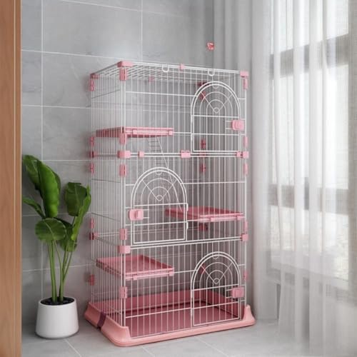 MCSWSEE 大型猫ケージ 3段式 キャットケージ 高さ132cm 脱走防止設計 組み替え自由 | 猫ゲージ3段として多頭飼いにも対応 留守番やペットホテルに最適 1段2段のアレンジ可能 お掃除簡単なラクラク設計 (ピンク,4層小:76x50.5x133