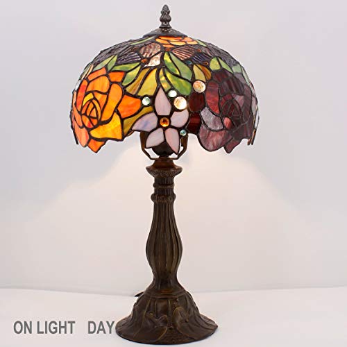 Image of WERFACTORY Tiffany Style Table Lamp Stained Glass Bedside Lamp 18 Inch Tall