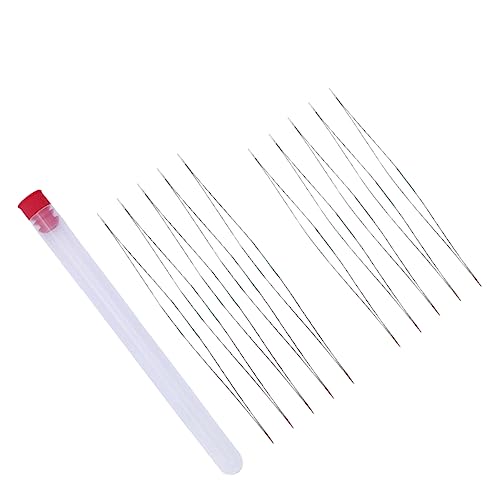 SEWACC 10-Piece Beading Needle Set for Jewelry Making Red Cover Big Eye Beading Needles Metal Material Threader Kit Storage Bottle