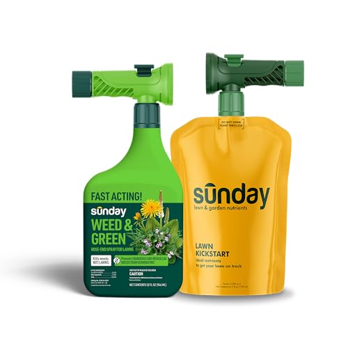 Sunday Weed & Green + Liquid Lawn Kickstart Spring Weed and Feed Kit, Pre-Emergent & Post-Emergent Lawn Weed Killer + 22-0-2 Lawn Fertilizer, Kills Dandelion + Crabgrass, for Lawns up to 5,000 sq ft