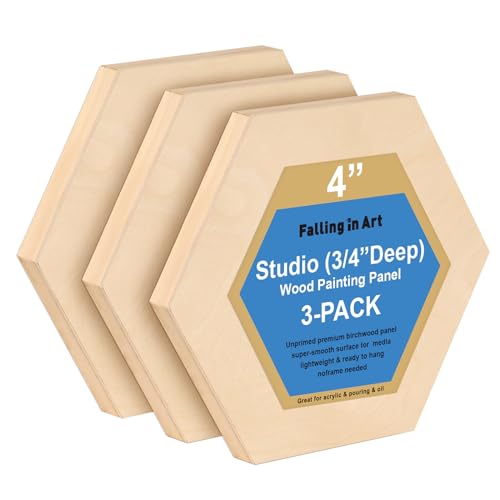 Falling in Art 6x8 Wooden Hexagon Shaped Panel Boards Kit, 3/4" Deep Wood Canvas Panels for Painting, Wood Art Boards for Pouring, Art and Crafts, 3 Pack