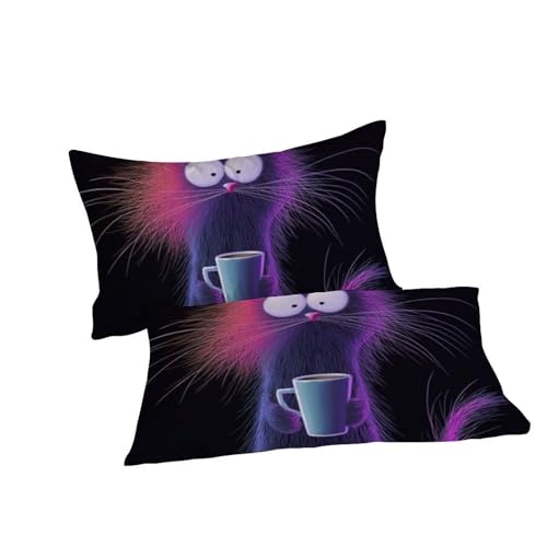 Housse de couette super king anti-pli en microfibre imprimé chat violet