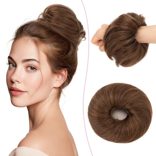 SEGO Pro Chignon Postiche Cheveux Naturel Humain Postiches Donut Chignon Chouchou Faux Chignon Elastique pour Femmes Fille Raides #4 Marron Moyen (25g)