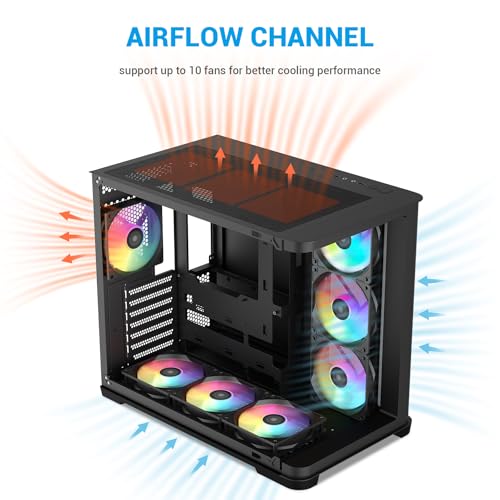 Image of SAMA V60 Mid Tower PC Case, Curved Tempered Glass Panel, 7x120mm ARGB PWM Fans with Fan Hub, USB Type-C, High Airflow ATX PC Case for Case PC Gaming, Back-Connect Ready, 360mm AIO Support - Black