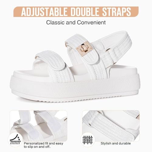 FITORY Women Platform Sandals Comfortable Open Toe Beach Shoes with Adjustable Buckle Straps for Summer Size 6-112