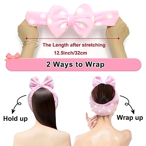 Shintop Women Fashion Lovely Soft Carol Fleece Bowknot Bow Makeup Cosmetic Shower Elastic Hair Band Hairlace Headband (Pink Polka Dots) #TOP1