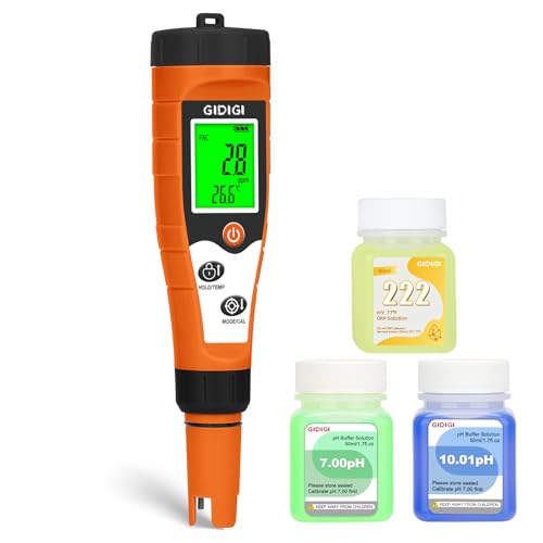 GIDIGI Medidor Cloro pH y Salinidad Piscinas, 7 en 1 pH FAC Sal ORP EC TDS y Temp, Medidor de Cloro para Piscinas, SPA, Acuarios, Hidroponía y Agua Potable, Medidor pH y Cloro Piscina Digital