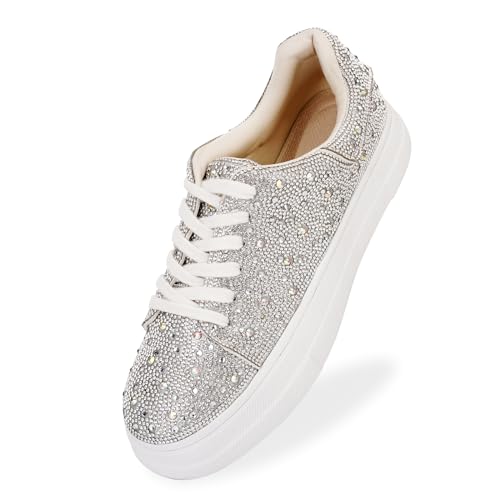 DOEYG Glitter Rhinestone Sneakers for Women Sparkly Sneakers Bling Sequin Wedding Tennis Shoes for Bride Pearl Sneakers Shoes Dress Bridal Shoes2