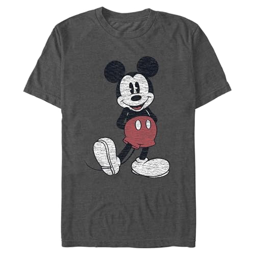 Image of Disney Men's Full Size Mickey Mouse Distressed Look T-Shirt | Officially licensed, 100% cotton, sizes S to 2X, size up recommended, Disney fan gift, crew neck, pop culture tee