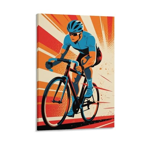 Pop Art Vibrant Cyclist Oil Painting with Retro Bicycle Design