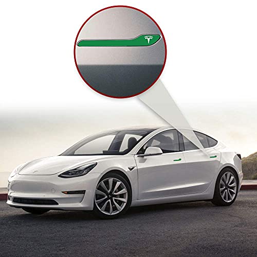 Image of IPG Compatible for Model 3 / Model Y /Juniper Door Handle Decal Sticker Wrap Kit (Set of 4) with Tesla Logo Personalize Your Tesla (Gloss Green)