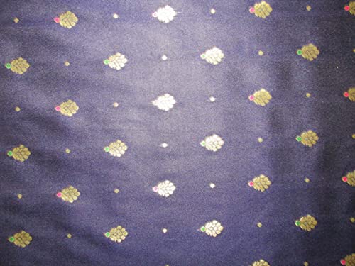 Tissu brocart 100 % soie au mètre bleu marine or métallique jacquard vêtement ameublement