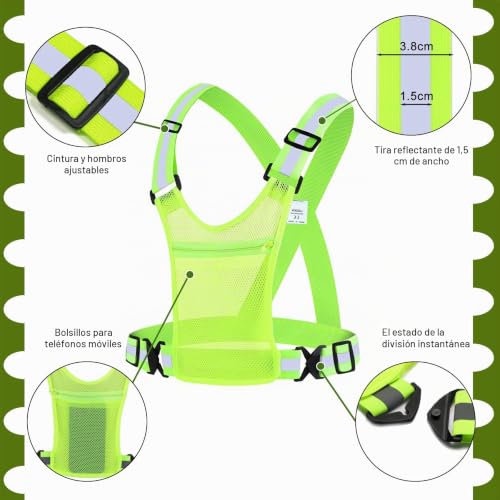 Miniatura 5 de Luzoon 2 Chalecos Y Brazaletes Reflectantes Para Seguridad, Bicicleta, Running, Senderismo, Ciclismo Con Bolsillo