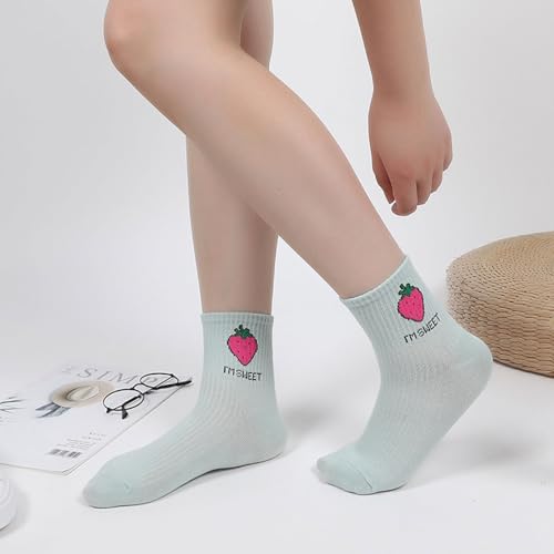 Image of Joylife Fruit Embroidered Crew Socks Cute Pattern Quartz Sock Funny Dress Socks for Women, Ladies, Girls