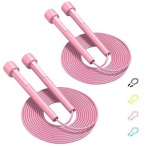 2Pcs Skipping Rope Adult for Home Exercise, Speed Jumping Rope with Non-Slip Handle, Adjustable skipping Rope for Men, Women and Kids Body Fitness, Crossfit (Pink)