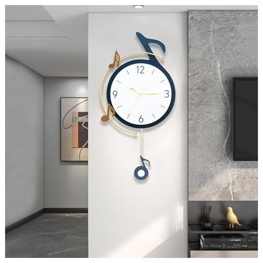Decorative Quartz Wall Clock with Pendulum, Battery Operated, Music Note Art for Living Room, Kitchen, Home, Bathroom, Bedroom Decor, 12.6x22 Inch